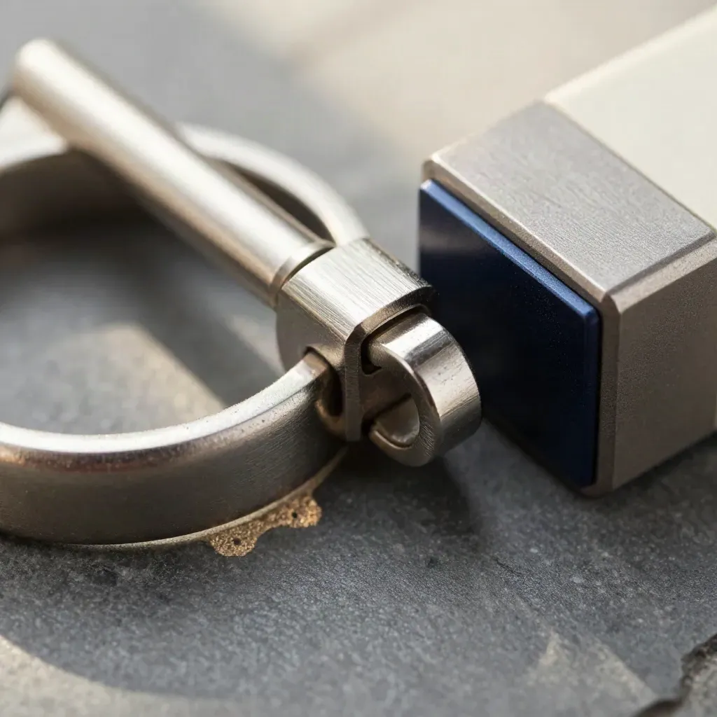 Macro steel rings, connector clasp and modular block on stone tile